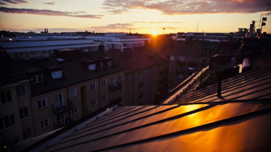 Solnedgången från takterassen.